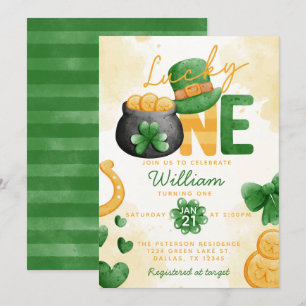 St Patricks Day Lucky ONE 1e verjaardag Uitnodigin Kaart