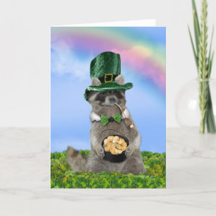 St Patrick's Day - Lucky Raccoon Kaart