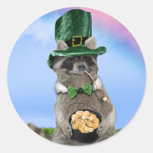 St Patrick's Day - Lucky Raccoon Ronde Sticker (Voorkant)