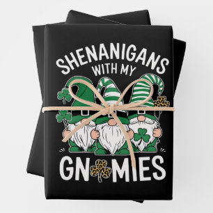 St Patricks Day Lucky Shamrock Leopard Gnomes Inpakpapier Vel