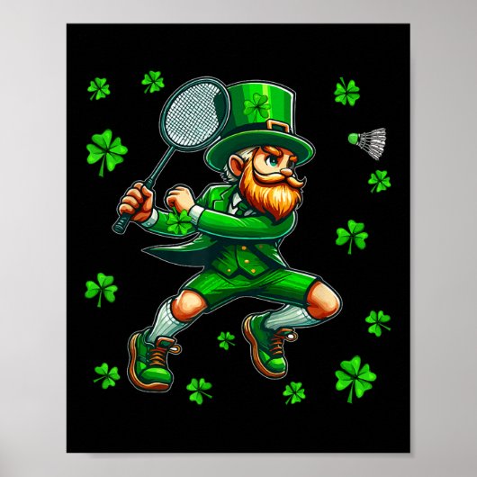 St. Patricks Day Man spelen Badminton Player Team Poster (Voorkant)