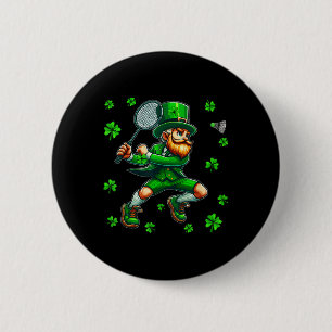 St. Patricks Day Man spelen Badminton Player Team Ronde Button 5,7 Cm