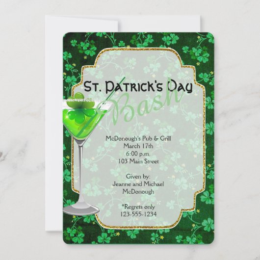 St. Patricks Day Martini Party Invitation Kaart (Voorkant)