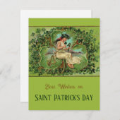 St. Patrick's Day  Meisje met Shamrocks Feestdagenkaart (Voorkant / Achterkant)