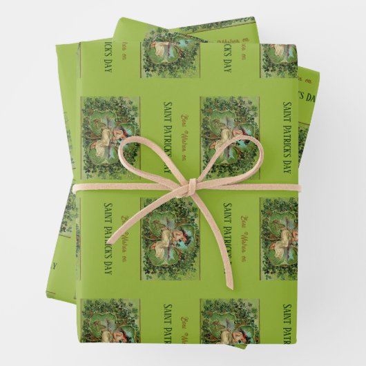 St. Patrick's Day  Meisje met Shamrocks Inpakpapier Vel (In situ)