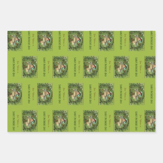 St. Patrick's Day  Meisje met Shamrocks Inpakpapier Vel (Voorkant)