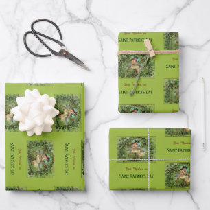 St. Patrick's Day Meisje met Shamrocks Inpakpapier Vel