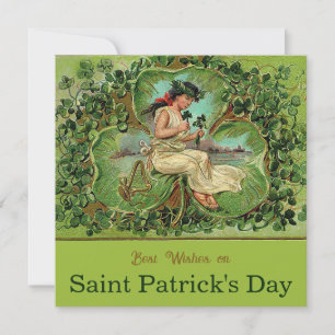 St. Patrick's Day  Meisje met Shamrocks Kaart