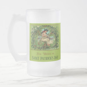 St. Patrick's Day Meisje met Shamrocks Matglas Bierpul