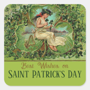 St. Patrick's Day Meisje met Shamrocks Vierkante Sticker