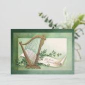 St. Patrick's Day met harp en klaver Kaart (Staand voorkant)