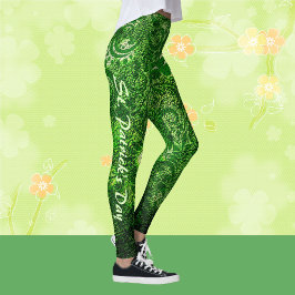 St Patrick's Day Modern Green Shamrocks Pattern Leggings