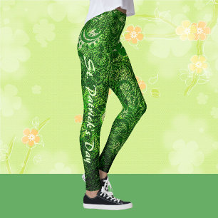 St Patrick's Day Modern Green Shamrocks Pattern Leggings