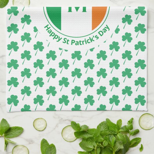 St Patricks Day Monogram Name Shamrock Theedoek (Gevouwen)
