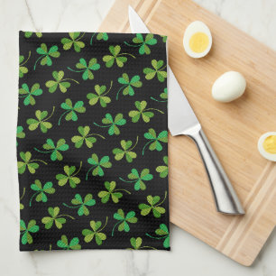 St. Patrick's Day Mooie Klaverpatroon Groen Zwart Theedoek