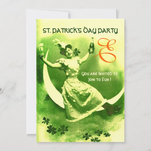 ST.PATRICK'S DAY MOON LADY MET SHAMROCKS MONOGRAM KAART (Voorkant)