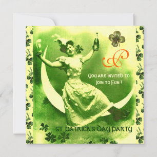 ST.PATRICK'S DAY MOON LADY MET SHAMROCKS MONOGRAM KAART