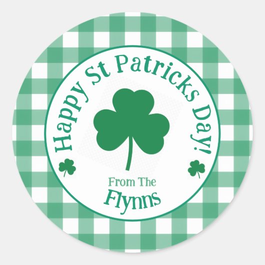 St Patricks Day NAAM Ierse Klaver Groen Vinkje Ronde Sticker (Voorkant)
