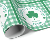 St Patricks Day NAME Irish Clover Green Check Cadeaupapier (Rol Hoek)