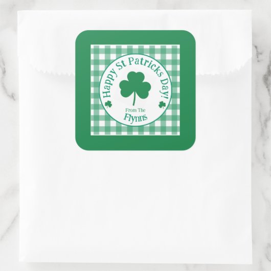 St Patricks Day NAME Irish Clover Green Check LG Vierkante Sticker (Tas)