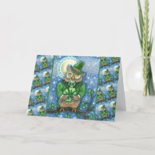 ST. PATRICK'S DAY OWL, 4 LEAF CLOVER LEPRECHAUN FEESTDAGEN KAART