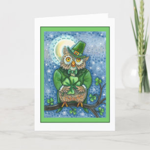   ST. PATRICK'S DAY OWL, 4 LEAF CLOVER LEPRECHAUN FEESTDAGEN KAART