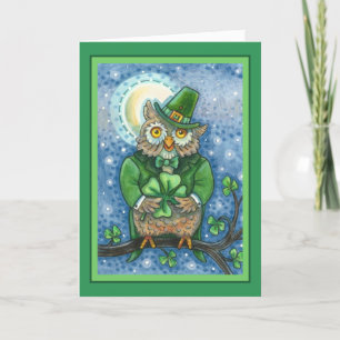 ST. PATRICK'S DAY OWL, 4 LEAF CLOVER LEPRECHAUN FEESTDAGEN KAART