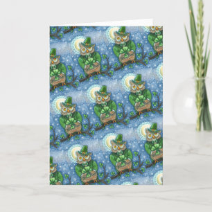 ST. PATRICK'S DAY OWL, 4 LEAF CLOVER LEPRECHAUN FEESTDAGEN KAART