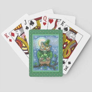 ST. PATRICK'S DAY OWL, 4 LEAF CLOVER LEPRECHAUN POKERKAARTEN
