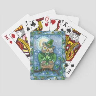 ST. PATRICK'S DAY OWL, 4 LEAF CLOVER LEPRECHAUN POKERKAARTEN