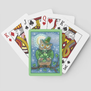 ST. PATRICK'S DAY OWL, 4 LEAF CLOVER LEPRECHAUN POKERKAARTEN