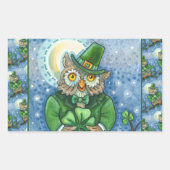 ST. PATRICK'S DAY OWL, 4 LEAF CLOVER LEPRECHAUN RECHTHOEKIGE STICKER (Voorkant)