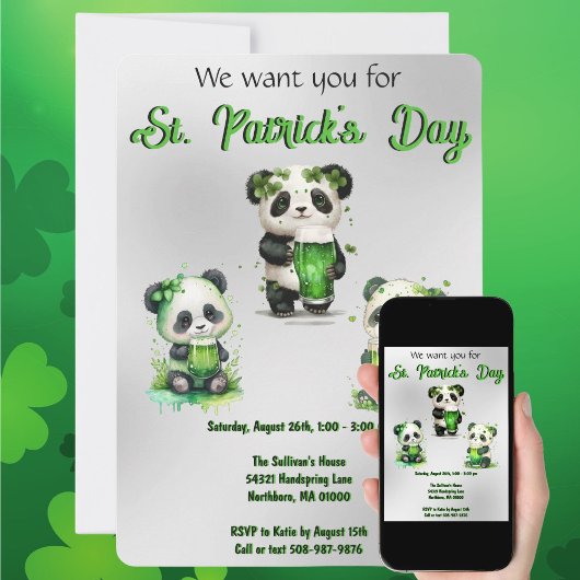 St. Patrick's Day Panda Beer Feest Uitnodiging 