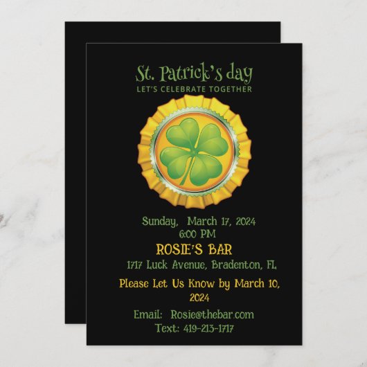 St. Patrick's Day Party avec invitation Shamrock (Devant / Derrière)