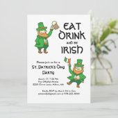 St Patricks Day Party Eat Drink Irish Leprechaun Kaart (Staand voorkant)
