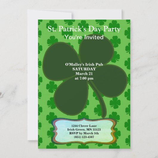 St. Patrick's Day Party Four Leaf Clover & Pattern Kaart (Voorkant)