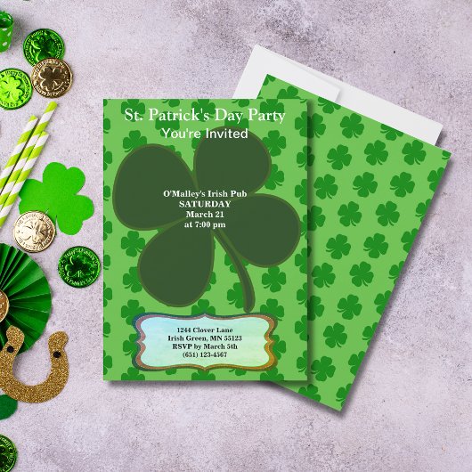 St. Patrick's Day Party Four Leaf Clover & Pattern Kaart