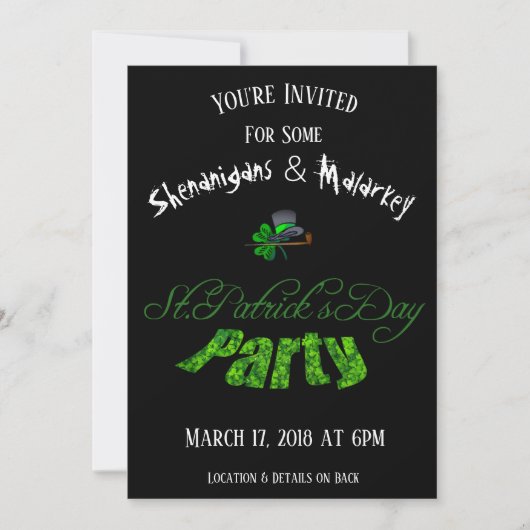 St. Patrick's Day Party Invitation Black - Kaart (Voorkant)