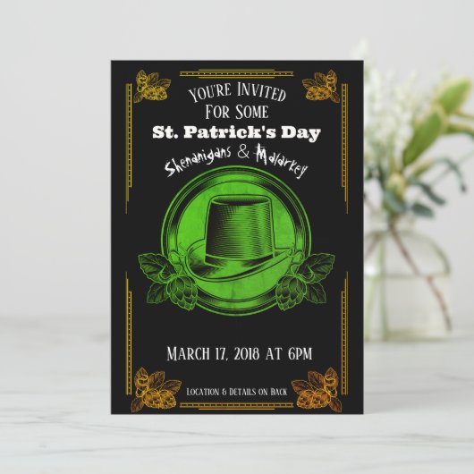 St. Patrick's Day Party Invitation Green Gold Kaart (Staand voorkant)