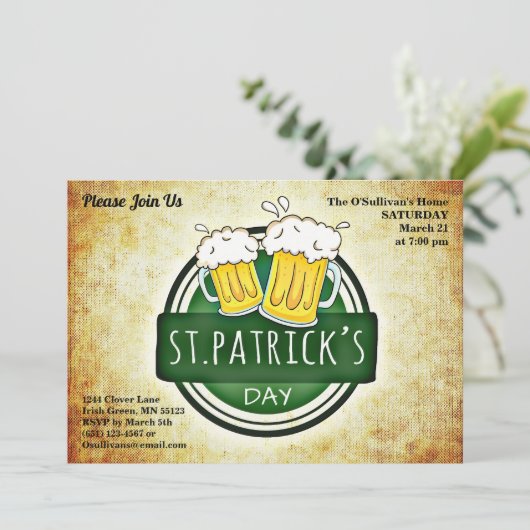 St Patrick's Day Party Irish Brew Retro Parchment Kaart (Staand voorkant)