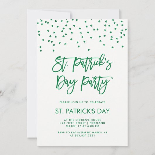St Patricks Day Party | Modern groen en wit Kaart (Voorkant)