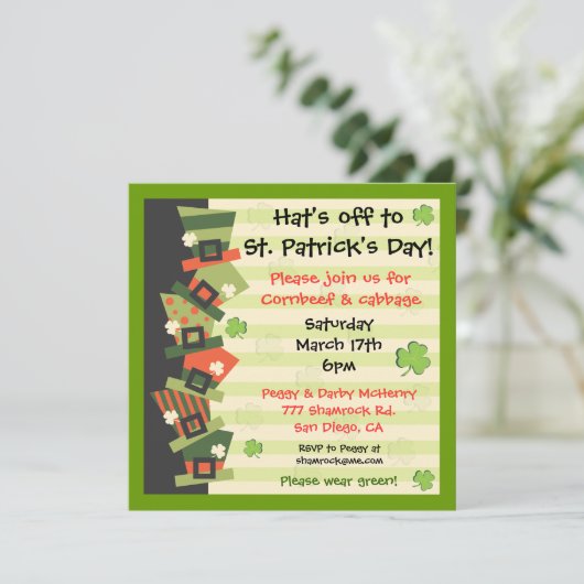 St. Patrick's Day Party Pet Invitation Kaart (Staand voorkant)