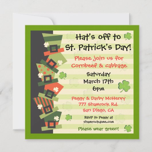 St. Patrick's Day Party Pet Invitation Kaart (Voorkant)