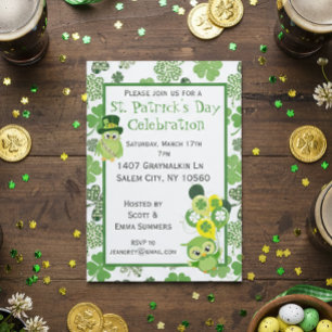 St. Patricks Day Party Shamrock Green Owl Kaart