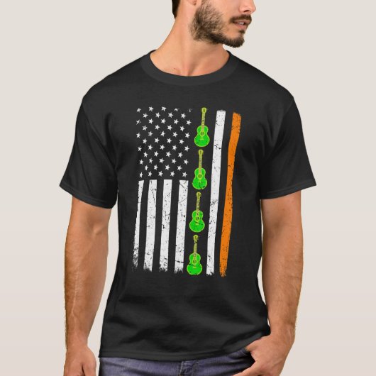 St Patrick's Day Patriotic Guitar Irish American o T-shirt (Voorkant)