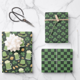 St Patricks Day Pattern Dark Green Cheers Shamrock Inpakpapier Vel