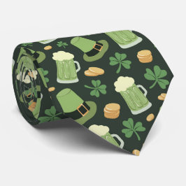 St Patricks Day Pattern Dark Green Cheers Shamrock Stropdas