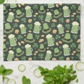 St Patricks Day Pattern Dark Green Cheers Shamrock Theedoek (Gevouwen)