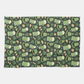 St Patricks Day Pattern Dark Green Cheers Shamrock Theedoek (Horizontaal)