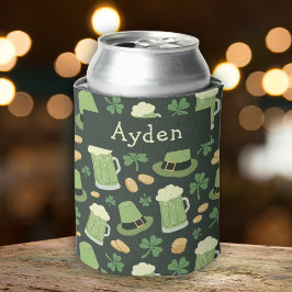 St Patricks Day Pattern Sláinte Funny Green Name Blikjeskoeler
